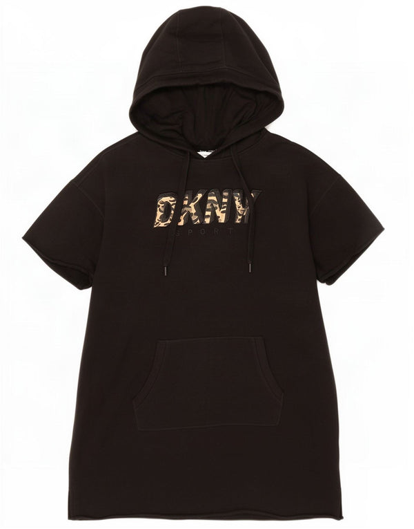 Dkny Damska, oversize'owa, graficzna sukienka z krótkim rękawem i kapturem UK 16, duża czarna