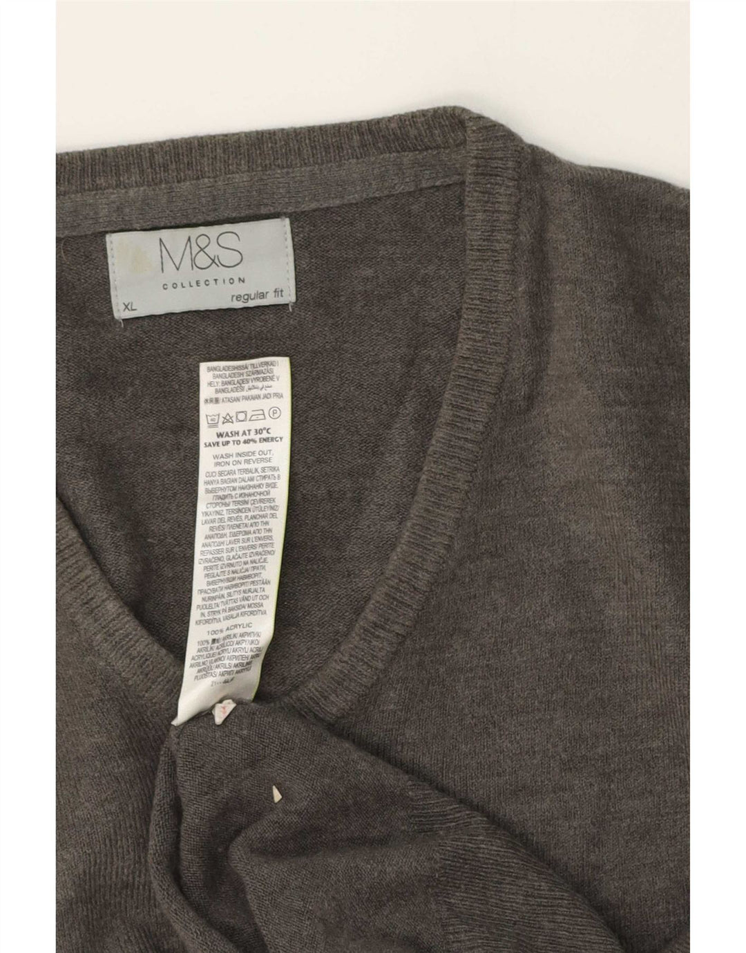 Marks & Spencer Męski sweter o regularnym kroju z dekoltem w kształcie litery V, XL, szary, akrylowy