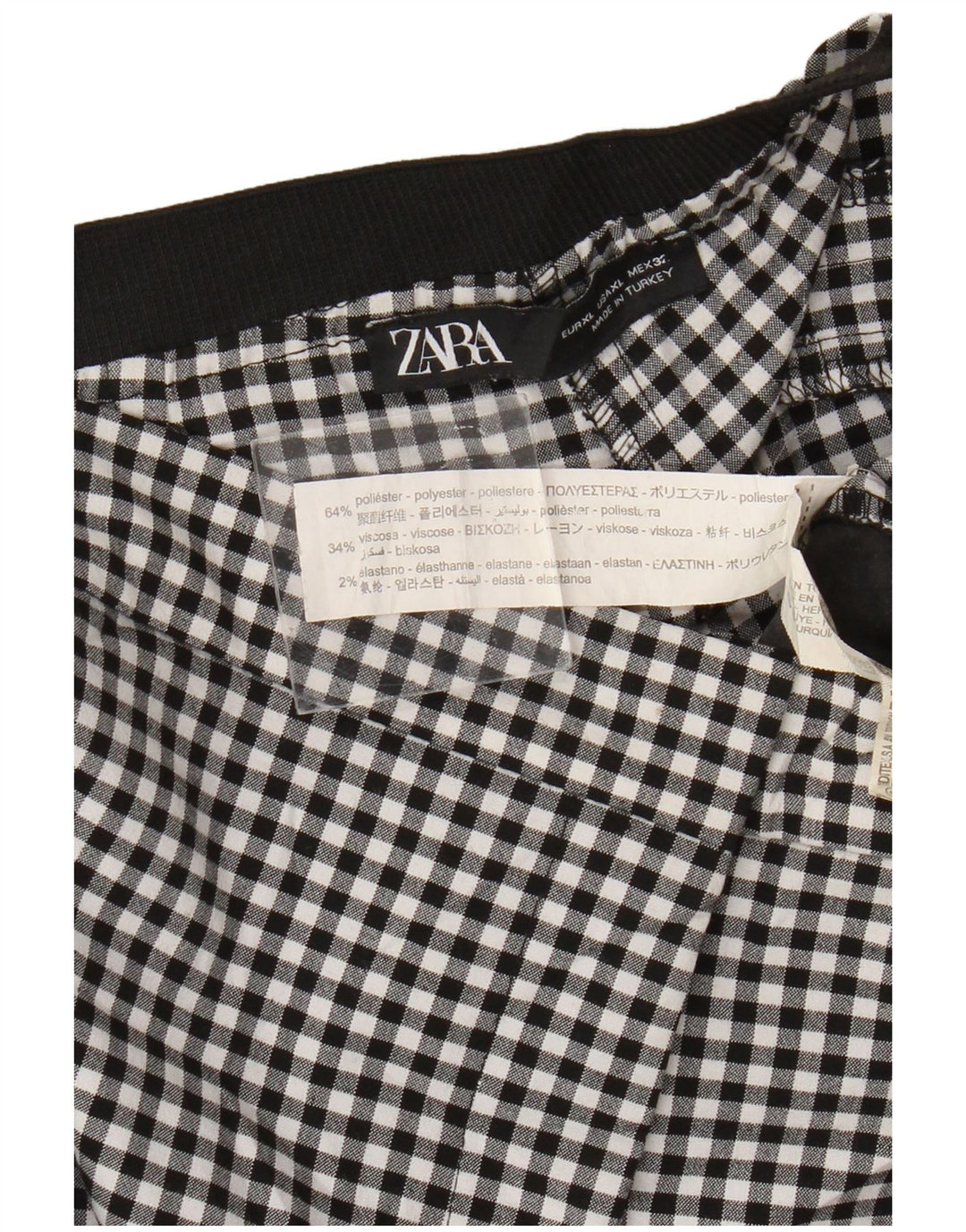 Damskie spodnie chino Zara XL W32 L27, czarny poliester w kratkę