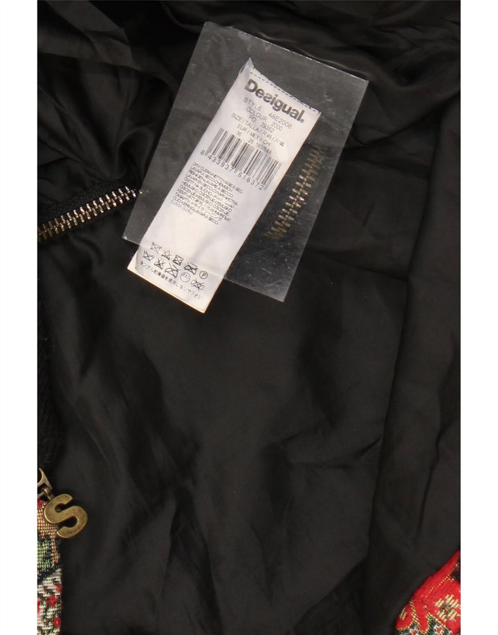 DESIGUAL Damski płaszcz EU 36, mały, czarny, wełniany paisley