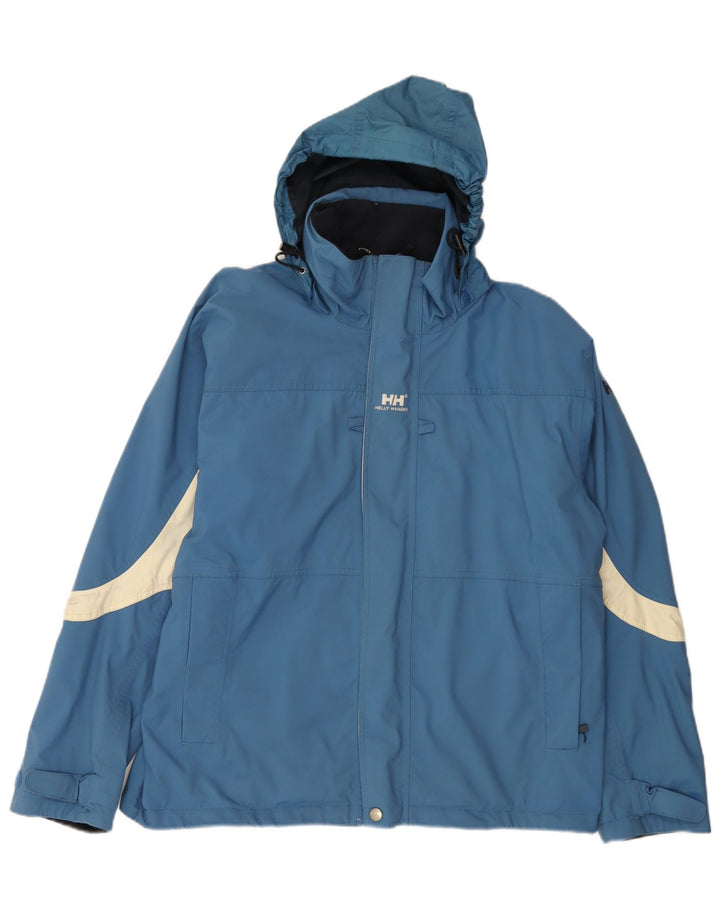 Męska kurtka wiatrówka Helly Hansen z kapturem UK 40, duży niebieski blok kolorów