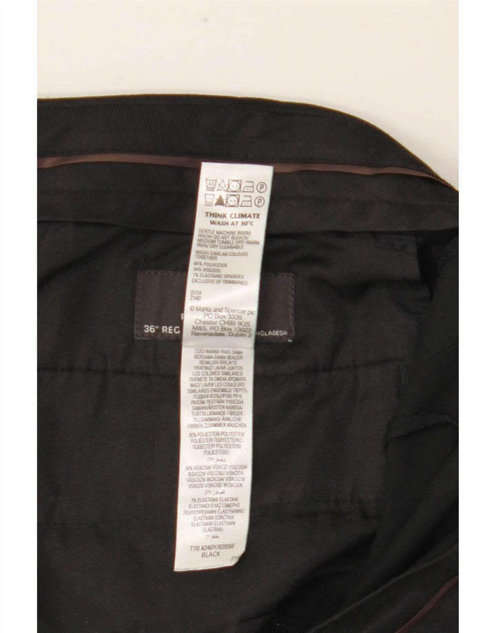 Męskie spodnie garniturowe Marks & Spencer o prostym kroju i regularnym kroju W36 L31 czarne