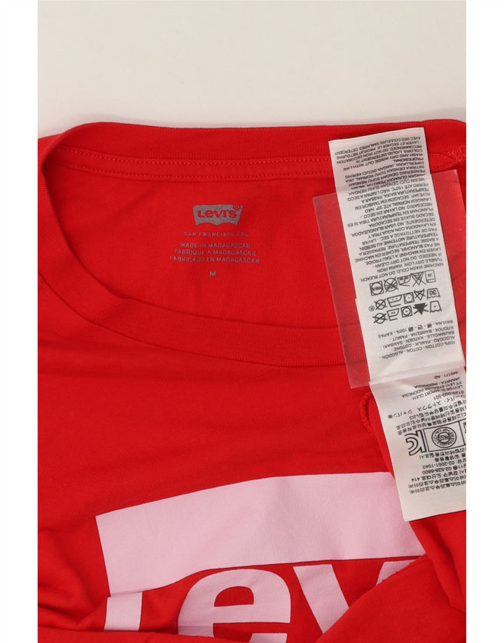 LEVI'S Womens Graphic T-Shirt Top UK 14 Medium Red Cotton Vintage Levi's and Second-Hand Levi's from Messina Hembry 