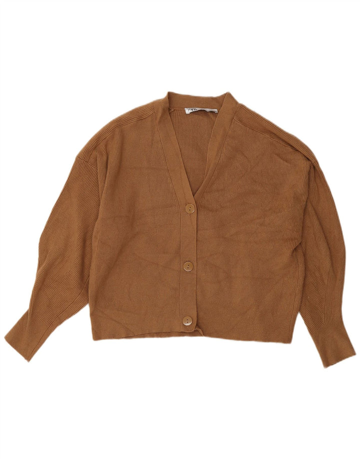 Sweter damski Zara Crop Cardigan UK 14 Średni brązowy wiskoza
