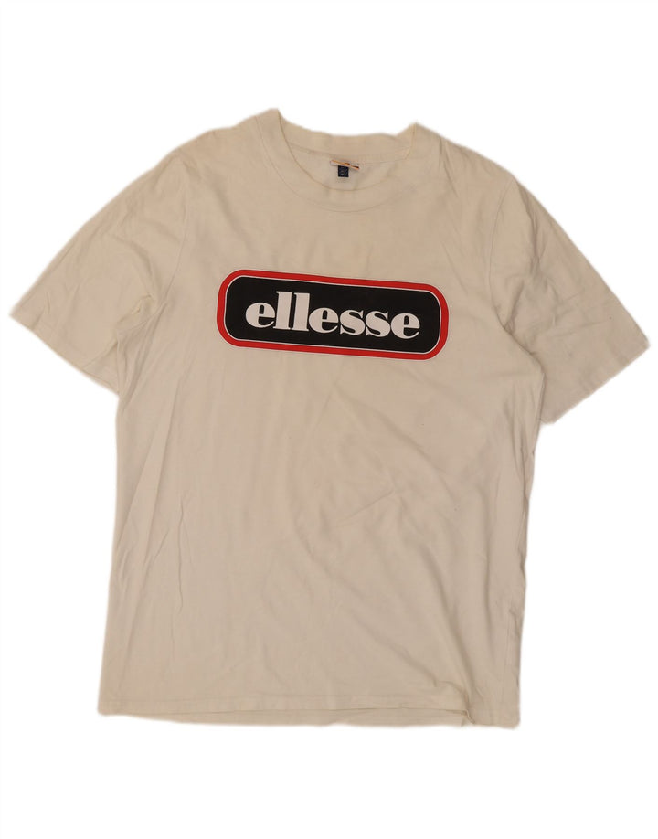 Męski T-shirt z grafiką Ellesse, mały, złamanej bieli, bawełniany