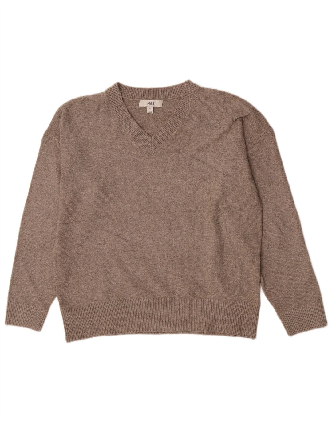 Marks & Spencer Damski sweter z dekoltem w kształcie litery V, UK 14, średni szary poliester