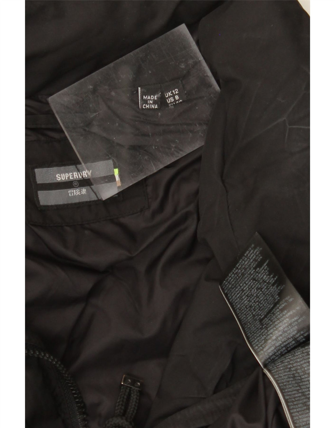SUPERDRY Damski płaszcz ocieplany UK 12, średni czarny poliester