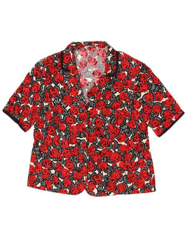 Bluzka damska z krótkim rękawem w stylu vintage, UK 24 4XL, czerwona, kwiecista bawełna