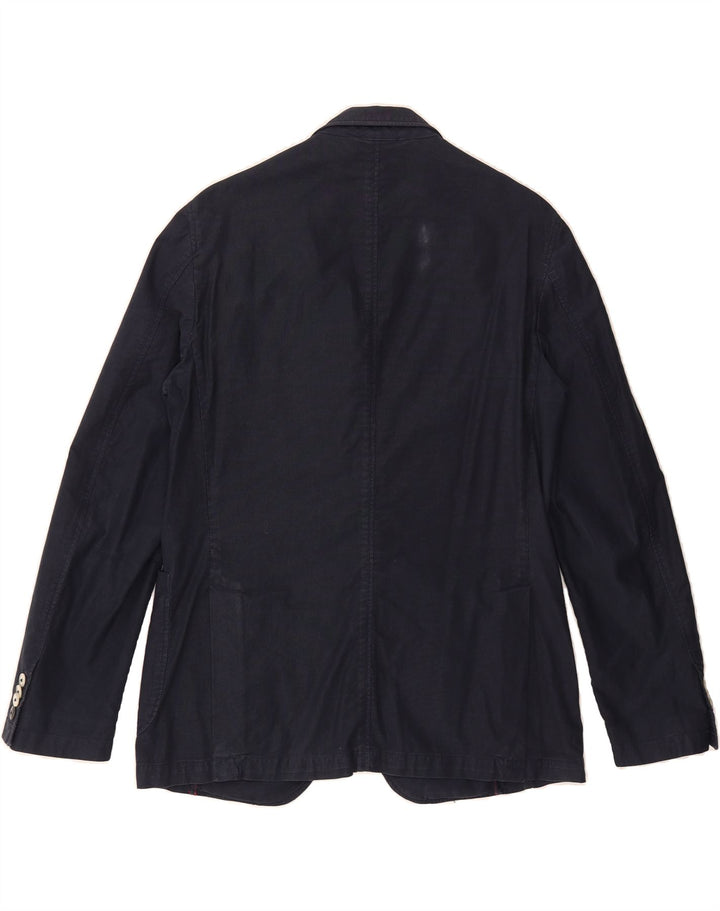 HENRY COTTONS Mens 3 Button Blazer Jacket UK 38 Medium Navy Blue Cotton Vintage Henry Cottons and Second-Hand Henry Cottons from Messina Hembry 