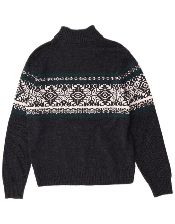Canda Męski sweter z wywijanym dekoltem, średni granatowy, akryl Fair Isle