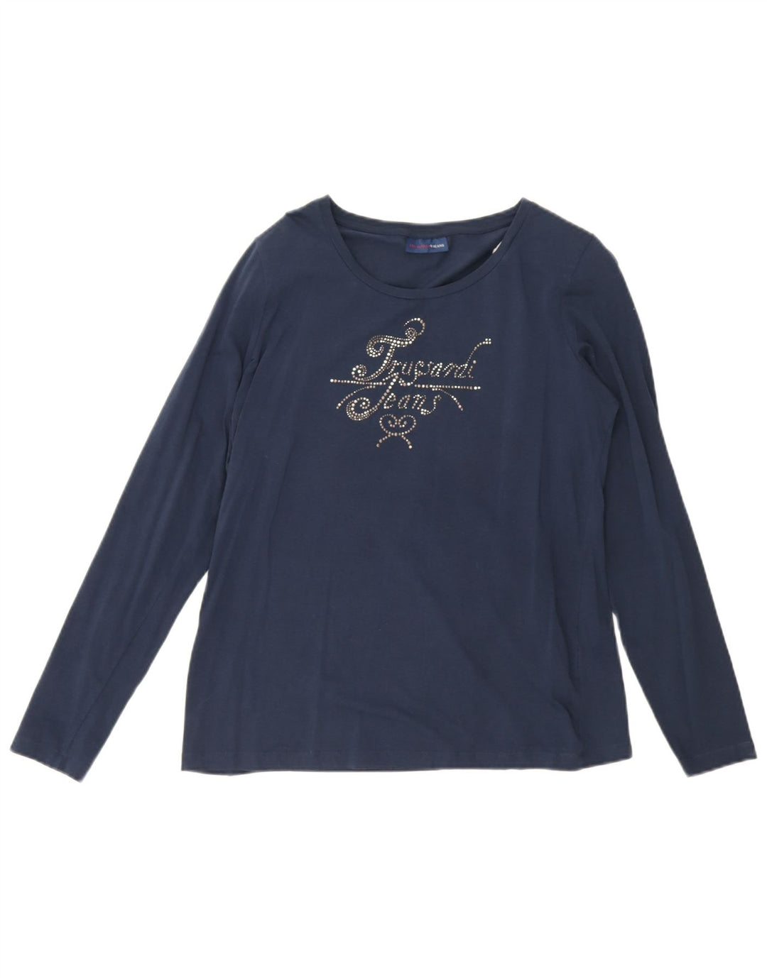 Damski top graficzny Trussardi Jeans z długim rękawem, UK 12, średni granat