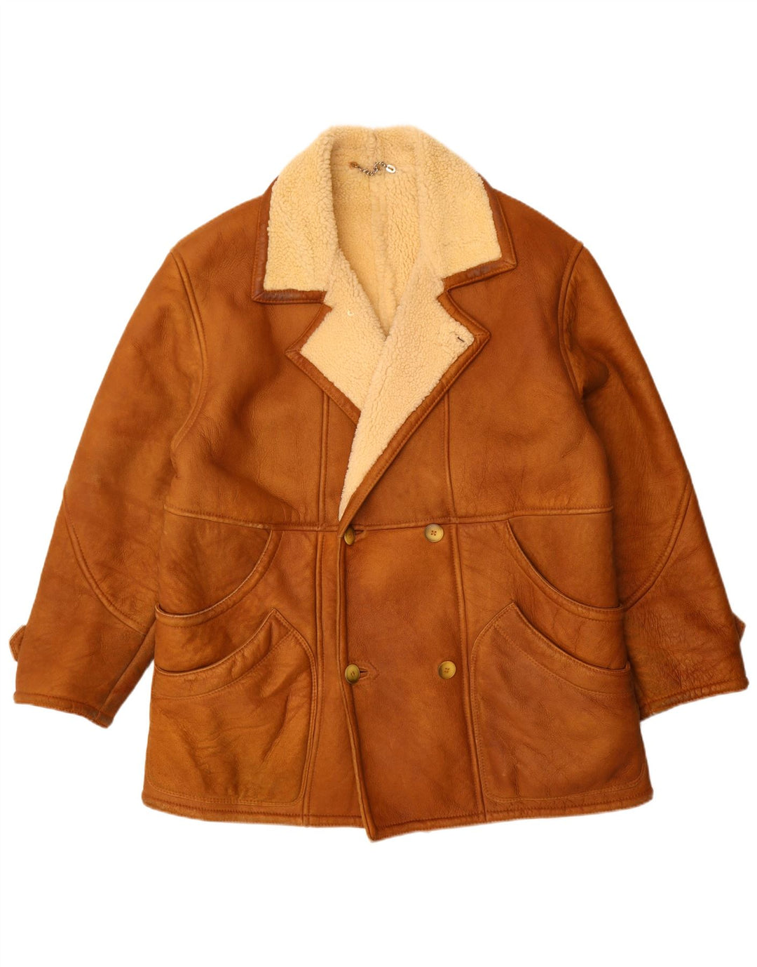 Vintage męska kurtka shearling z podwójnymi piersiami UK 42 XL brązowa