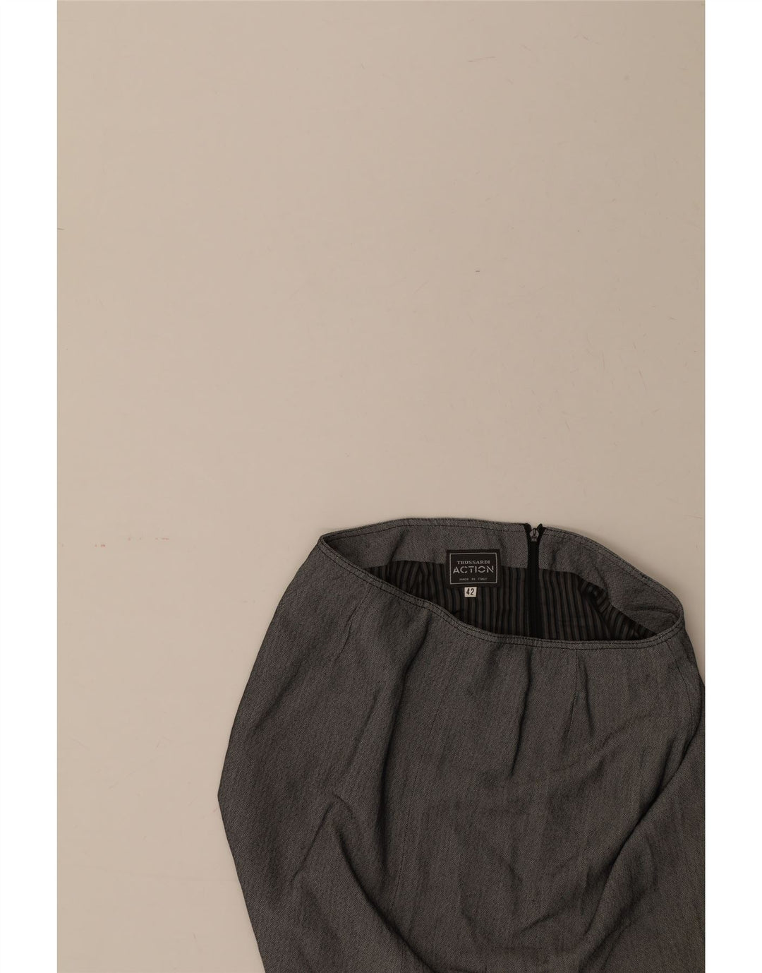 TRUSSARDI Womens Mini Skirt IT 42 Medium W28 Grey Acetate Vintage Trussardi and Second-Hand Trussardi from Messina Hembry 