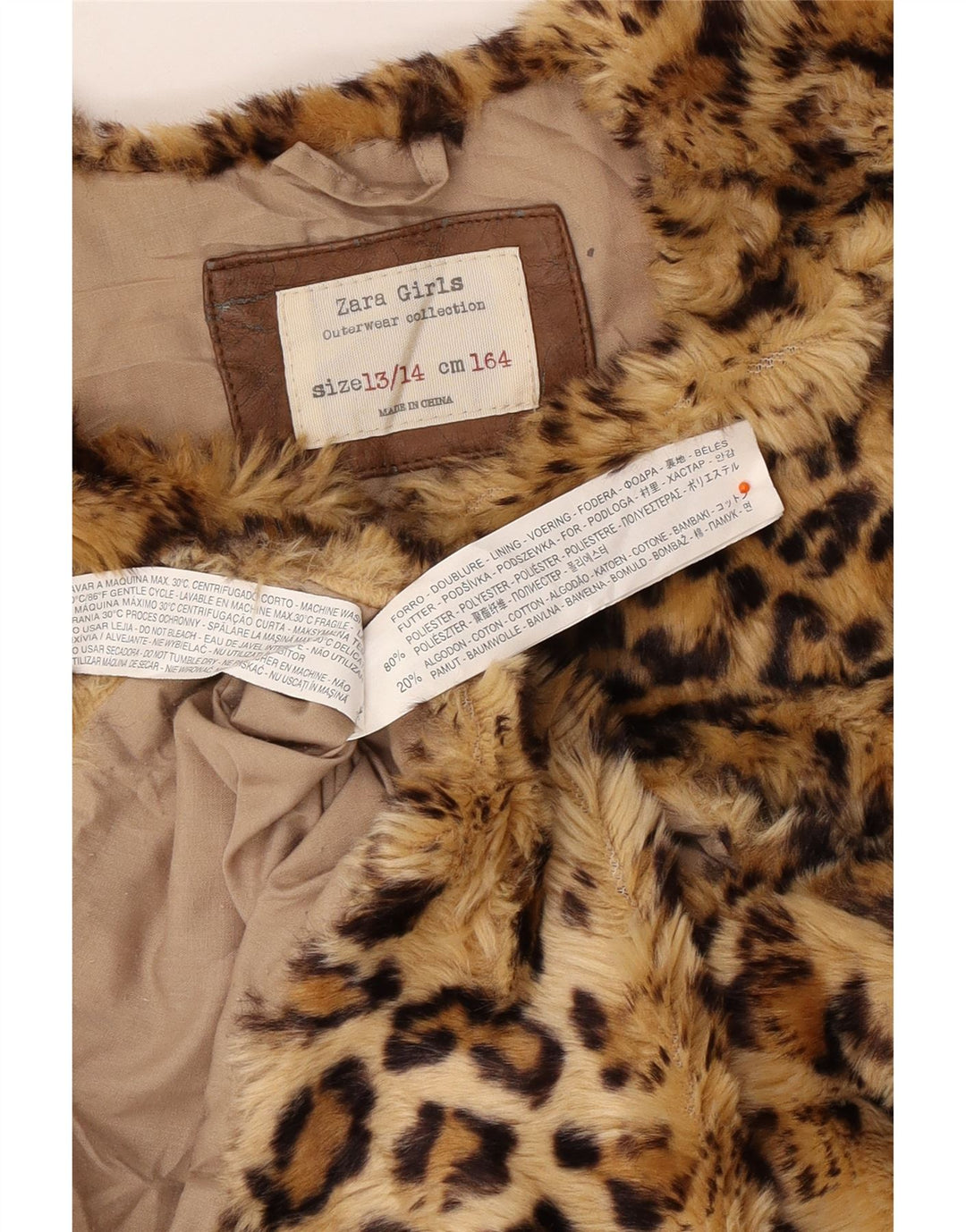 Dziewczęca kamizelka ze sztucznego futra ZARA 13-14 lat, brązowa, poliestrowa z nadrukiem zwierzęcym