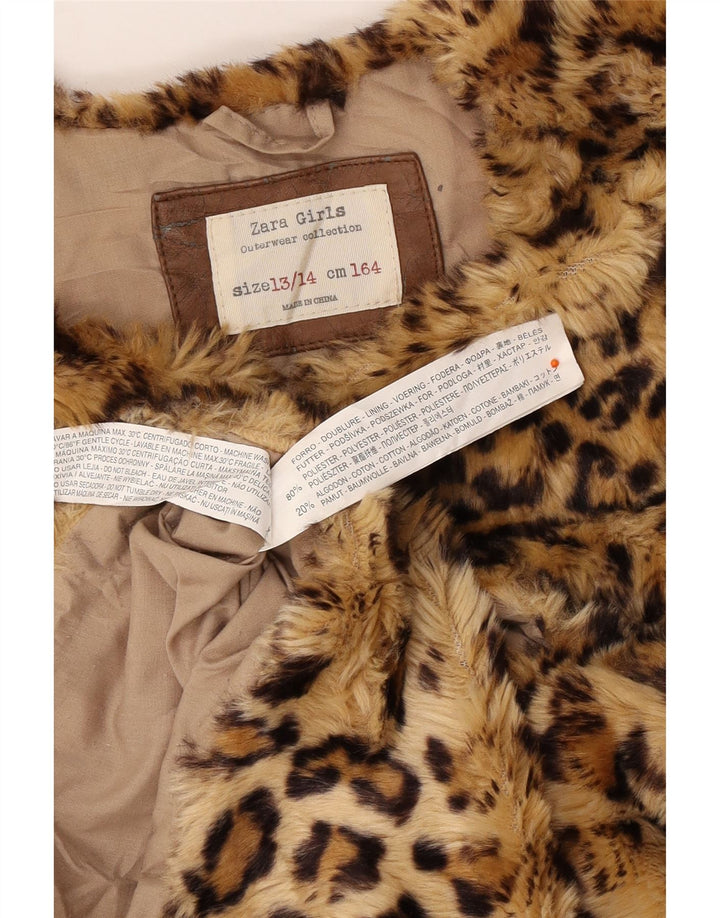 Dziewczęca kamizelka ze sztucznego futra ZARA 13-14 lat, brązowa, poliestrowa z nadrukiem zwierzęcym