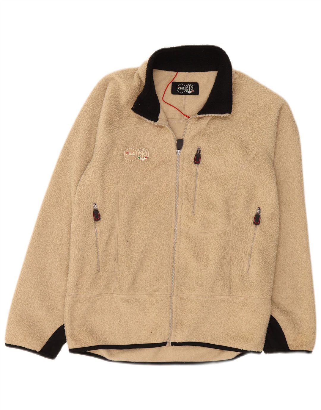 Męska kurtka polarowa FILA UK 36, mały beżowy poliester z blokami kolorów