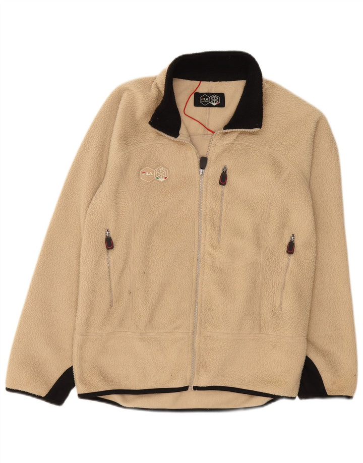 Męska kurtka polarowa FILA UK 36, mały beżowy poliester z blokami kolorów