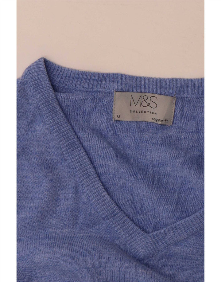 Męski sweter Marks & Spencer z dekoltem w kształcie litery V, średnioniebieski