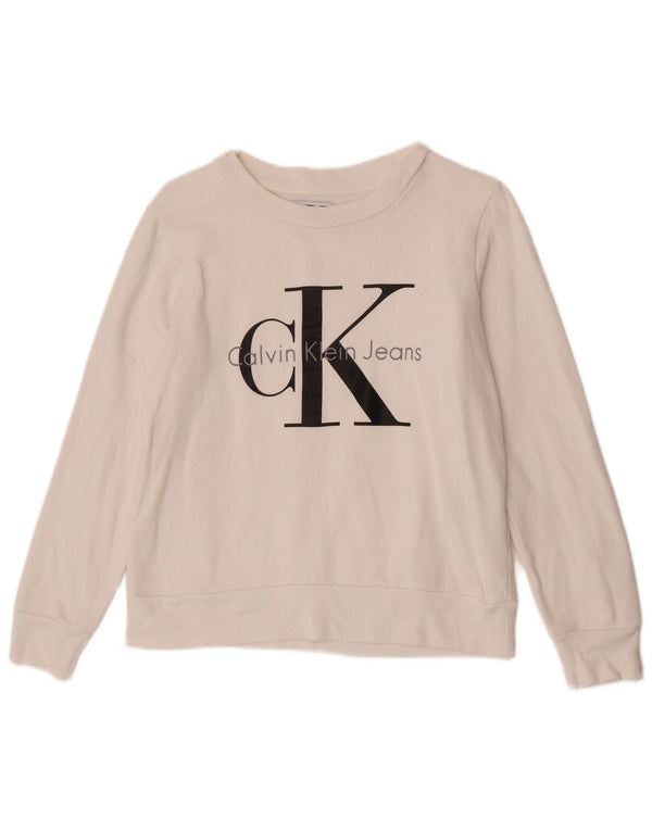 Damska bluza z grafiką Calvin Klein Jeans, UK 10, mała, biała