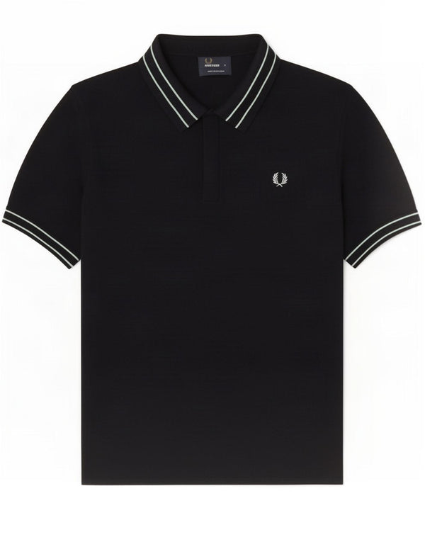 Fred Perry Mens Polo Shirt Large Black Striped Merino Wool