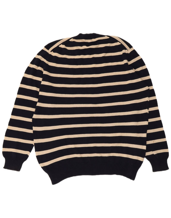 MASSIMO DUTTI Męski sweter z dekoltem w kształcie litery V, bawełniany, granatowy, w paski