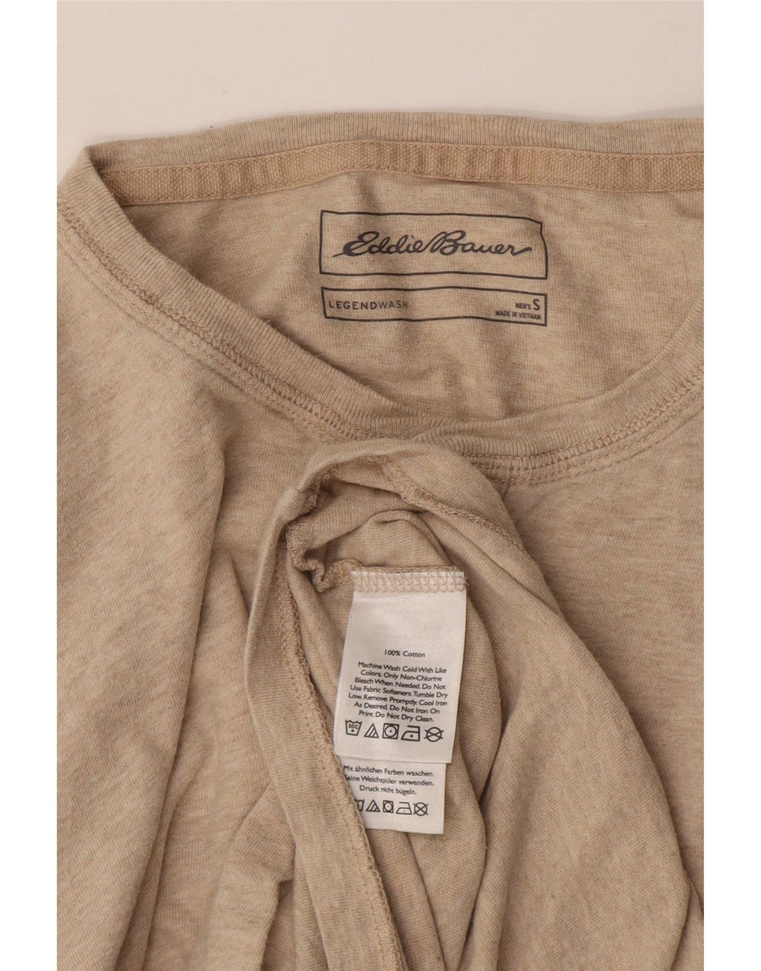 Eddie Bauer Męski top z długim rękawem, mały, beżowy, z bawełny w plamki