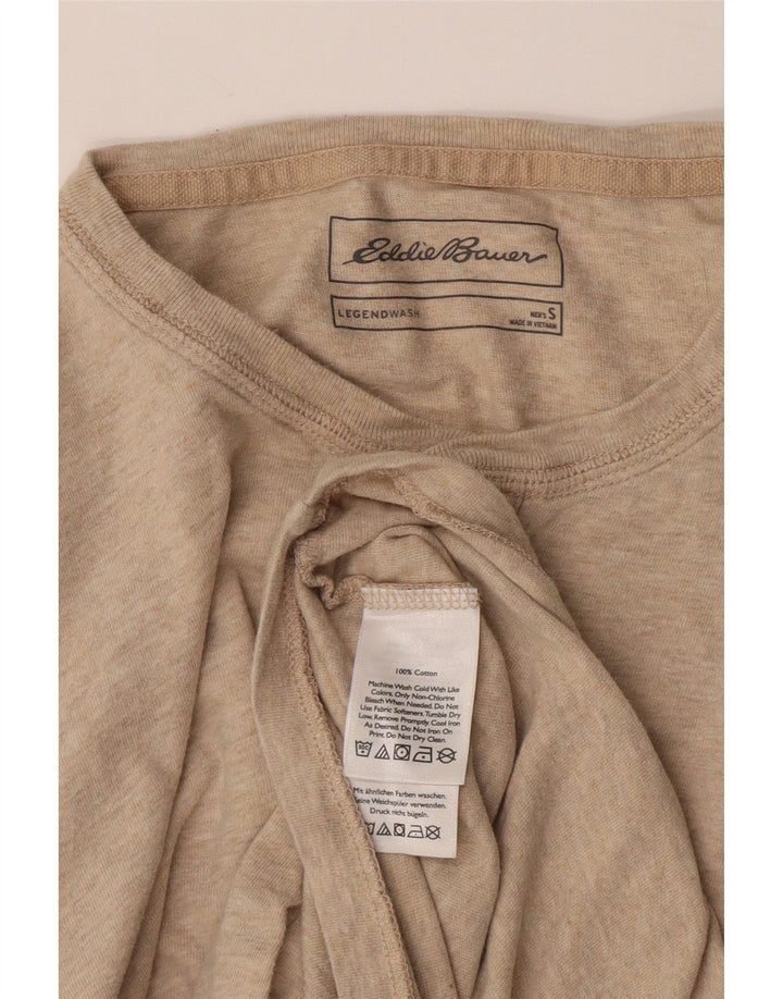 Eddie Bauer Męski top z długim rękawem, mały, beżowy, z bawełny w plamki