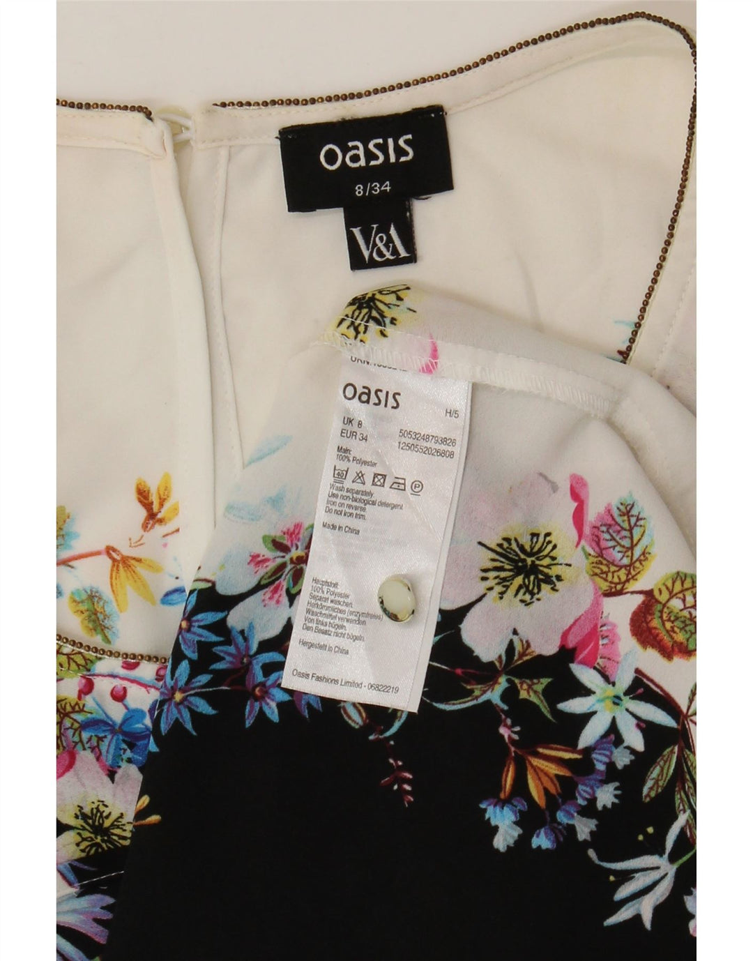 Damska bluzka bez rękawów Oasis Top UK 8, mała, biała, z poliestru w kwiaty