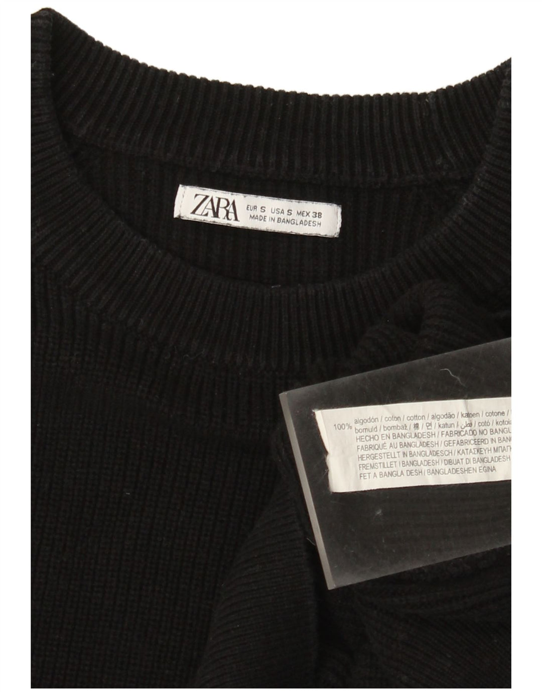 Zara Męski sweter z dekoltem w łódkę, mały, czarny, bawełniany
