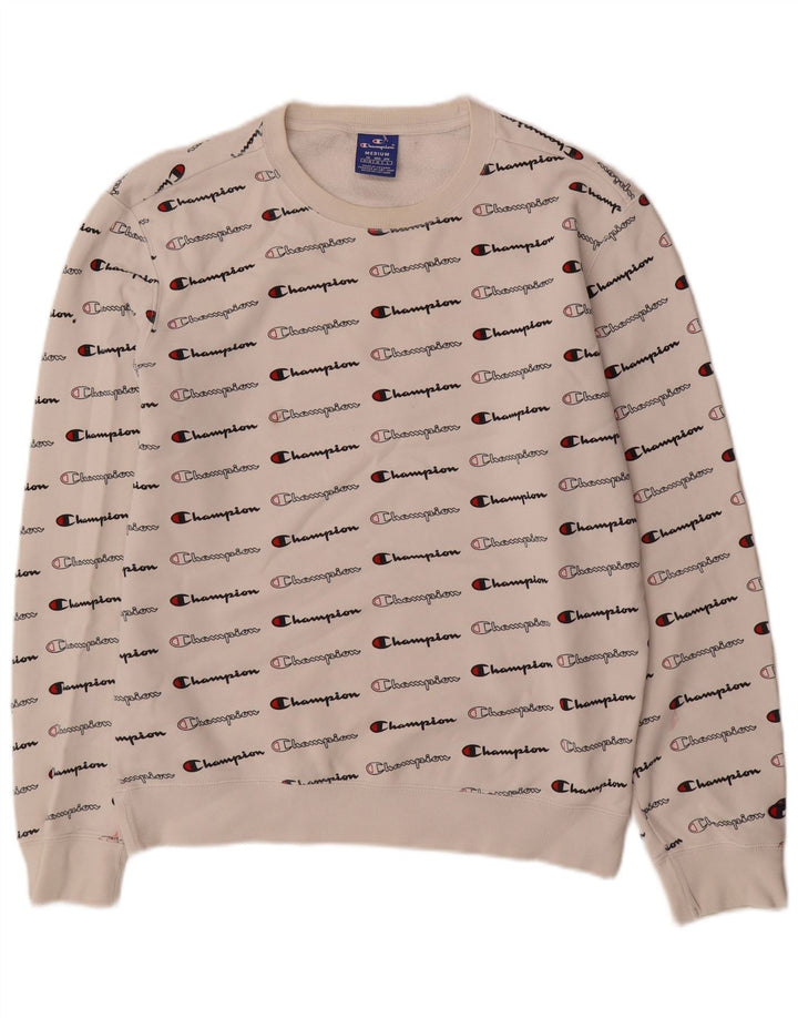 Męski sweter z grafiką Champion, średni, biały, bawełniany