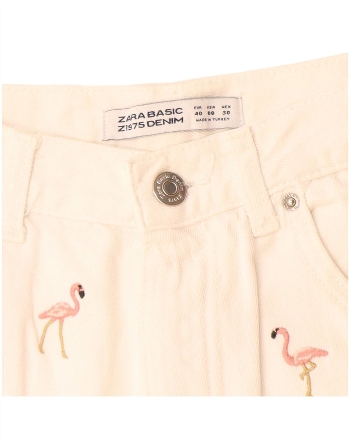 Damskie spodenki jeansowe Zara z abstrakcyjnym wzorem EU 40 Medium W28 Off White