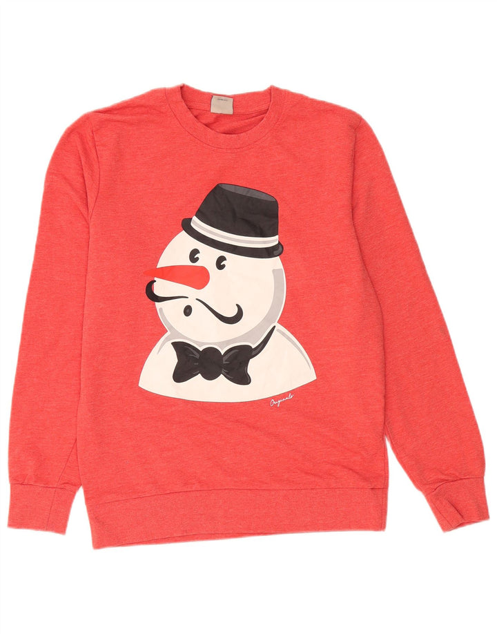 Męski sweter z grafiką Jack & Jones, średni czerwony, poliestrowy, zimowy