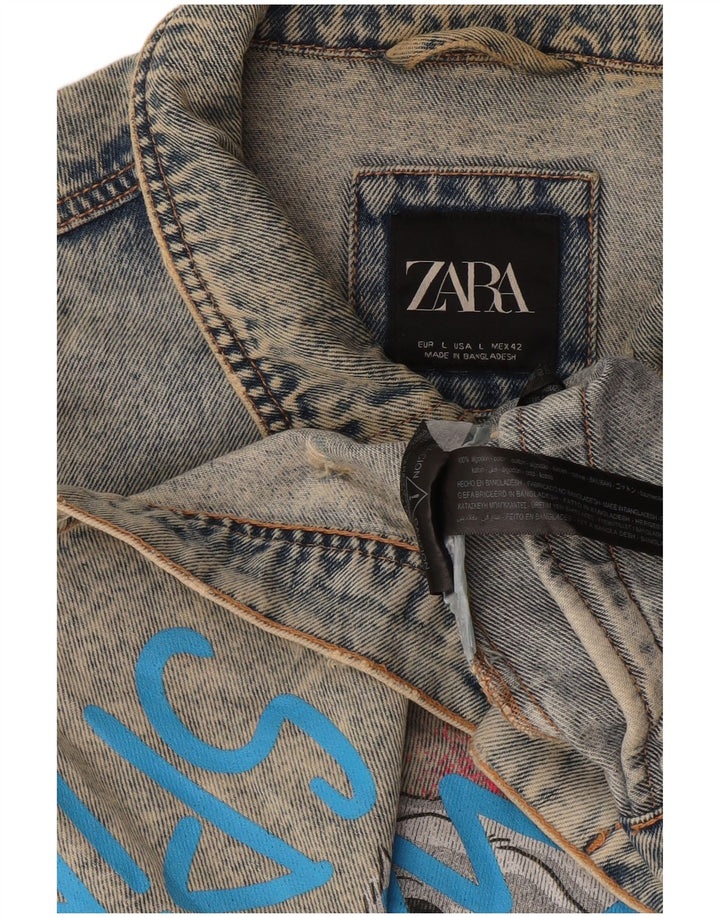 Męska kurtka dżinsowa Zara Graphic UK 40, duża niebieska bawełna