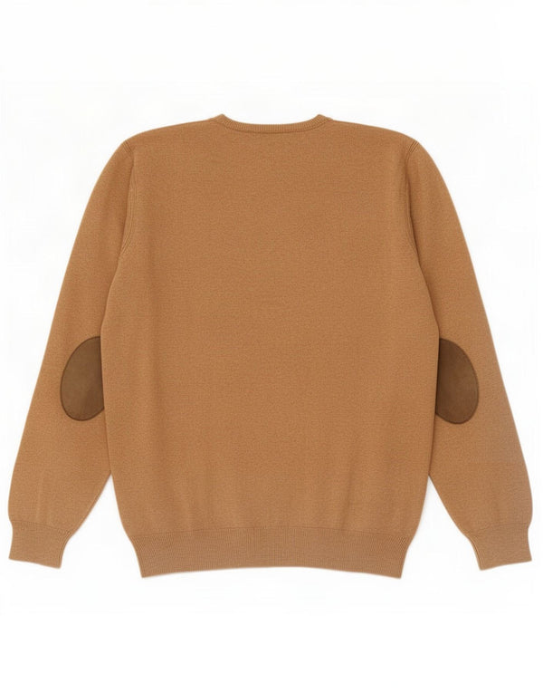 Męski sweter z okrągłym dekoltem Massimo Dutti, duży, brązowy, bawełniany
