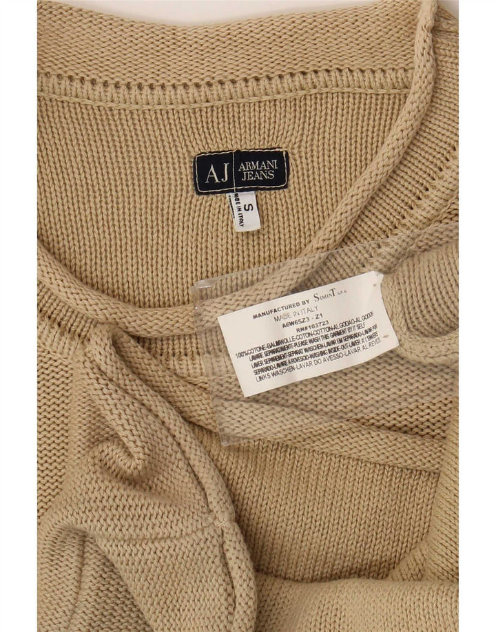Męski sweter z okrągłym dekoltem Armani Jeans, mały, beżowy, bawełniany