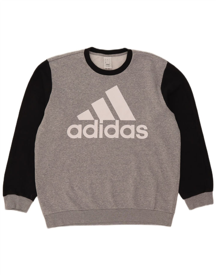 Męska bluza Adidas z grafiką, duża, szara, z blokami kolorów