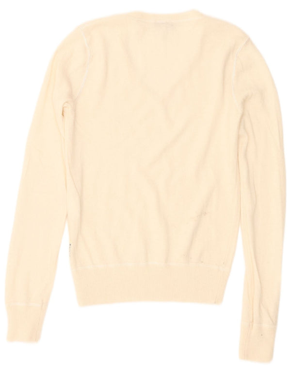 Damski sweter z dekoltem w serek Armani Jeans UK 4 XS w kolorze złamanej bieli, wiskoza