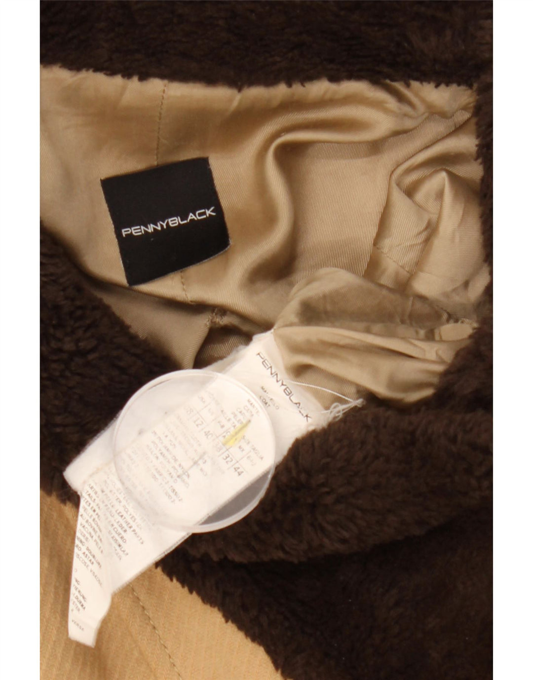 Czarny płaszcz damski Penny UK 12, wełna w kolorze średniego beżu