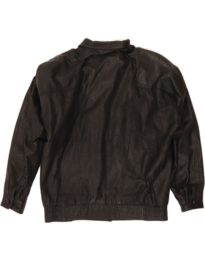 TRAPPER Mens Leather Bomber Jacket IT 52 XL Black Polyester Vintage Trapper and Second-Hand Trapper from Messina Hembry 