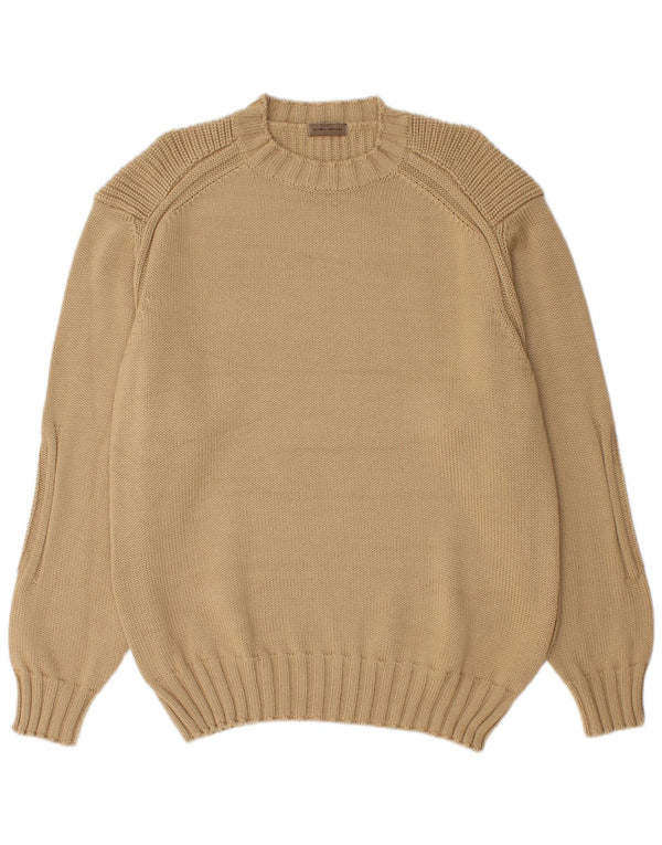 Męski sweter z okrągłym dekoltem w Islandii, XL, beżowa, dziewicza wełna