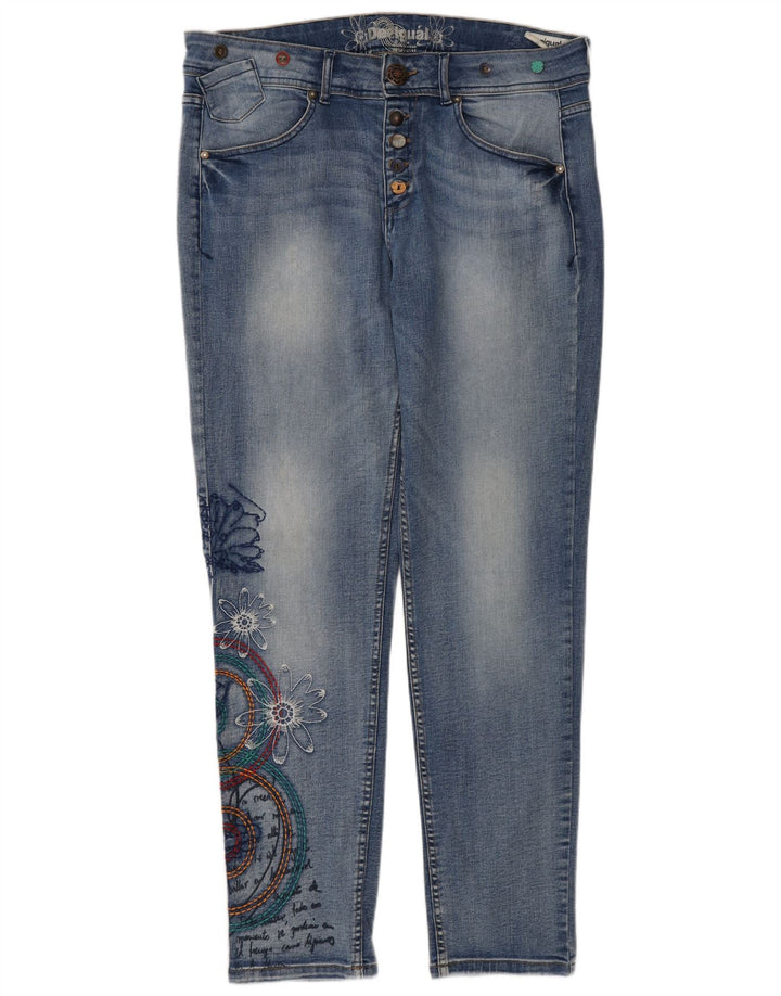 Damskie jeansy Desigual Graphic Slim W32 L30 Niebieskie kwiaty