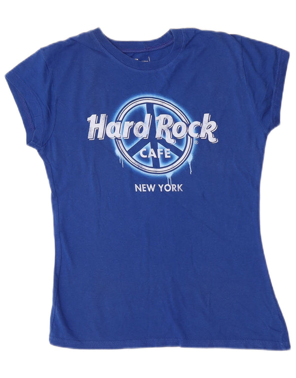 Hard Rock Cafe Womens New York Graphic T-Shirt Top UK 12 Medium Blue Cotton