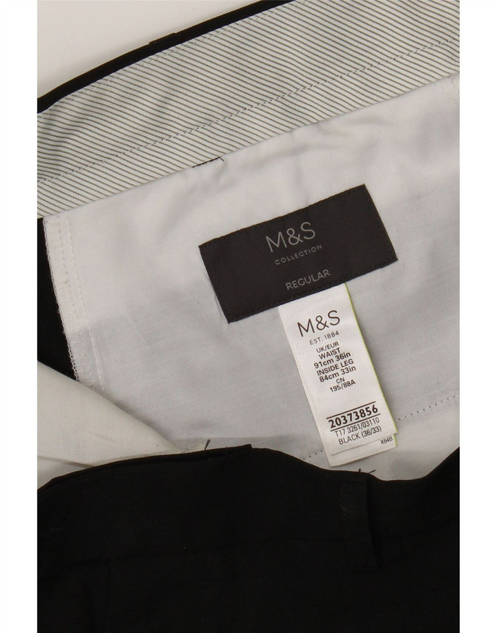 Męskie spodnie garniturowe Marks & Spencer o regularnym kroju W36 L31, czarny poliester