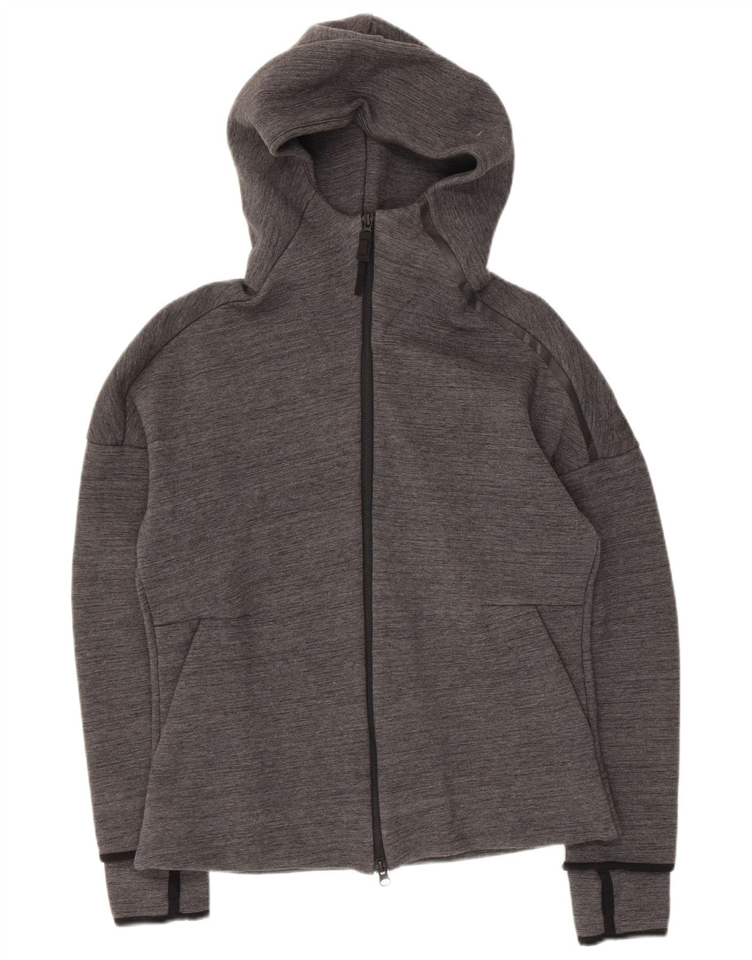 Damski sweter z kapturem i zamkiem błyskawicznym Adidas UK 12/14 Średni szary w prążki