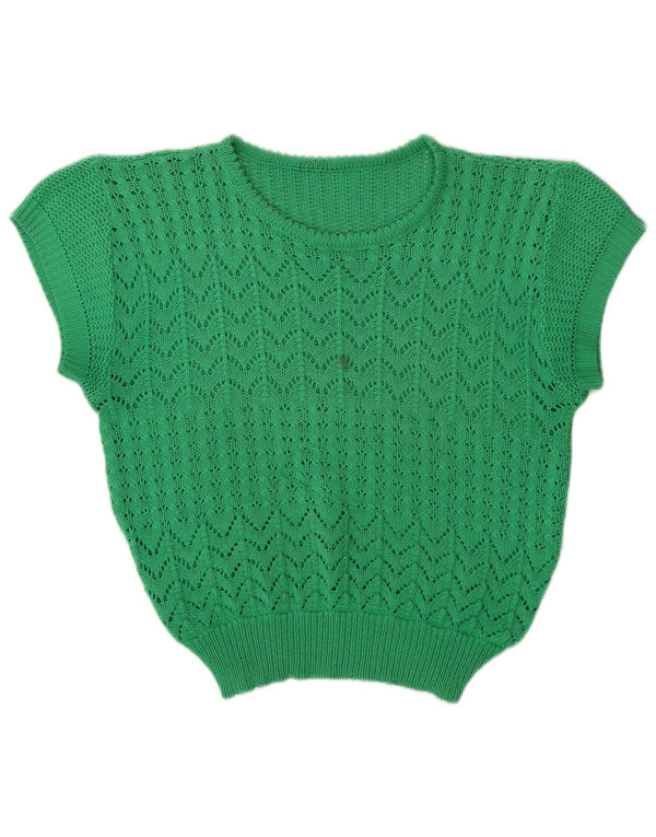 Sweter damski w stylu vintage, prześwitujący, z dekoltem w łódkę, UK 14, średni zielony