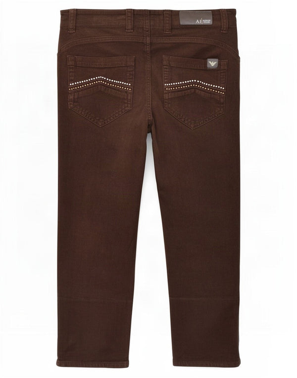 Damskie sztruksowe spodnie Armani Capri W27 L20 Brązowa bawełna