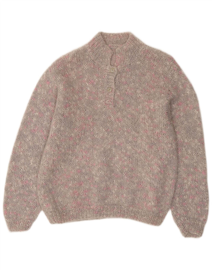 Damski sweter zapinany na guziki w stylu VINTAGE UK 14, duży, szary, nakrapiany