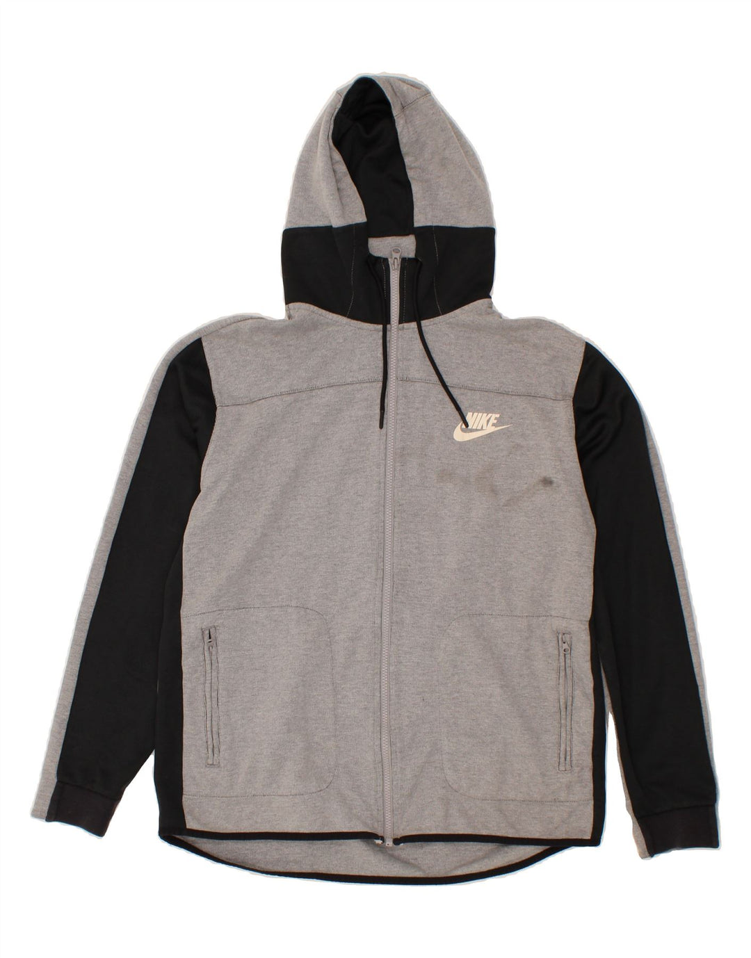 NIKE Mens Zip Hoodie Sweater Large Grey Colourblock Cotton Vintage Nike and Second-Hand Nike from Messina Hembry 