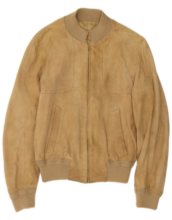 Vintage męska zamszowa kurtka bomber IT 48 średniej beżowej skóry