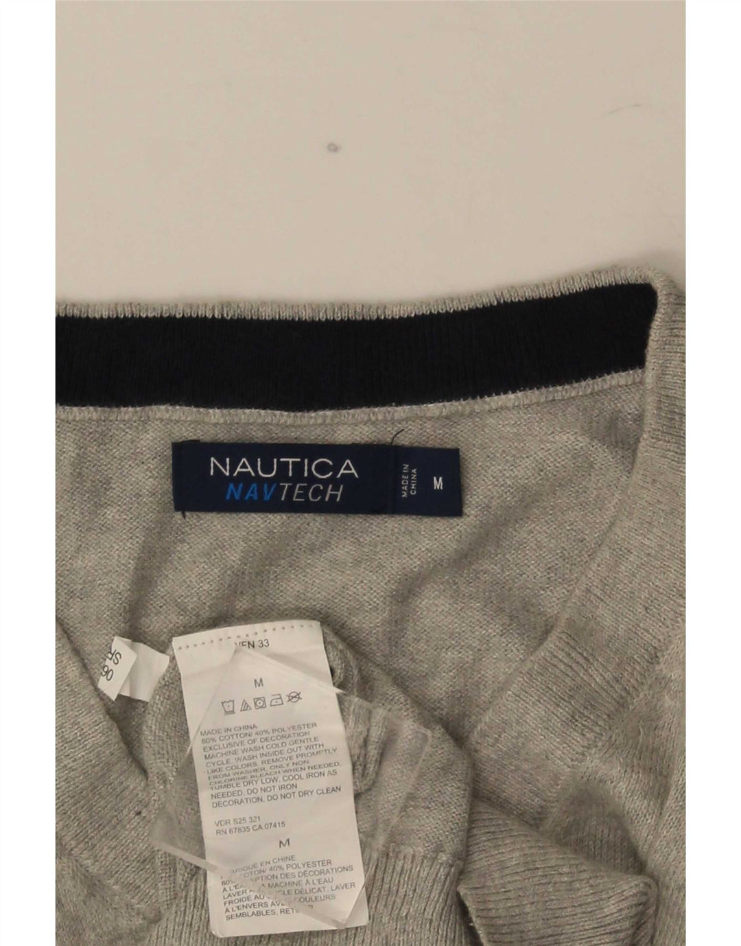 Męski sweter Nautica z dekoltem w kształcie litery V, średnioszary, bawełniany